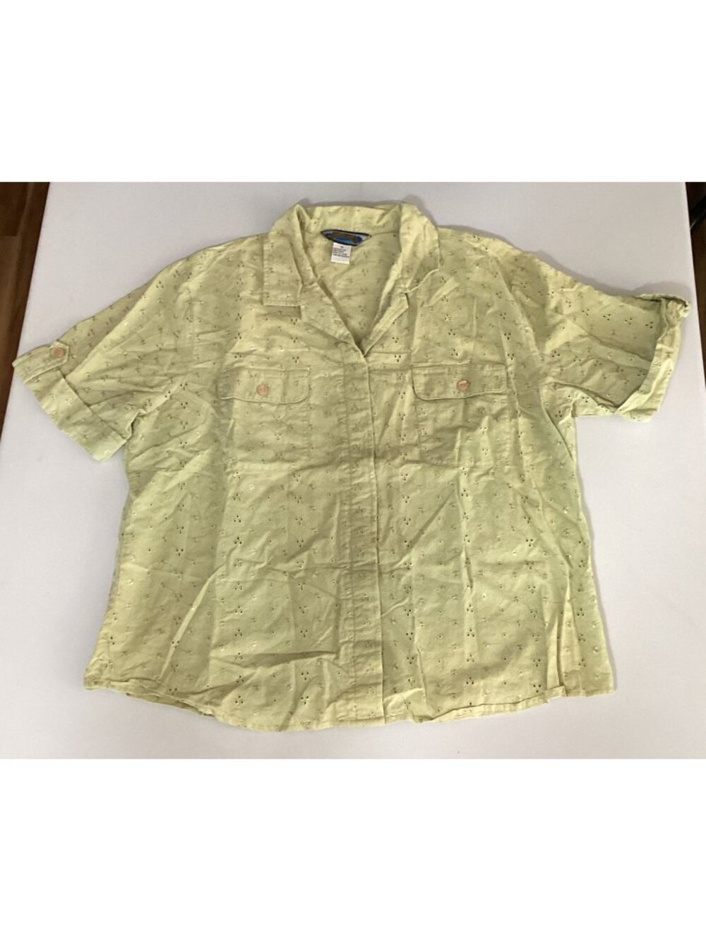 Vintage Shaver Lake Button Up Women's Shirt Roll-Up Short Sleeve Green Size XL